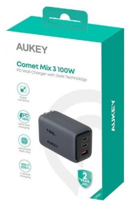 AUKEY PA-C5 ładowarka sieciowa 3xUSB (2xUSB-C i 1xUSB-A) 100W 5A QC5.0 PD3.0 AFC PPS FCP SCP