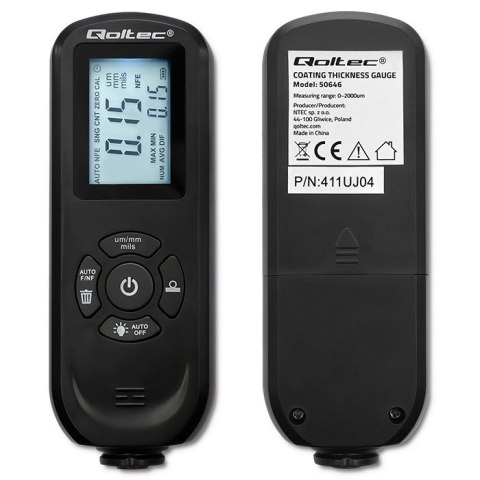 Qoltec Miernik grubości lakieru z podświetlanym bocznym wyświetlaczem LCD | 0 ~ 2000um