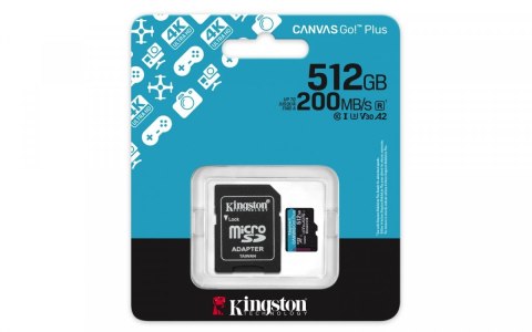 Kingston Karta microSD 512GB CanvasGo! Plus 200MB/s A2 U3 V30 + adapter