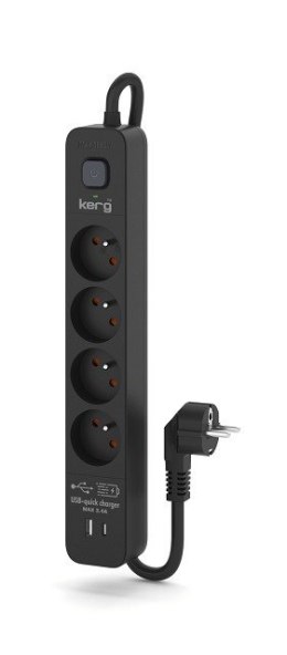 Listwa zasilająca KERG z wyłącznikiem-4 gniazda USBC+USBA 16A 3m ; czarny