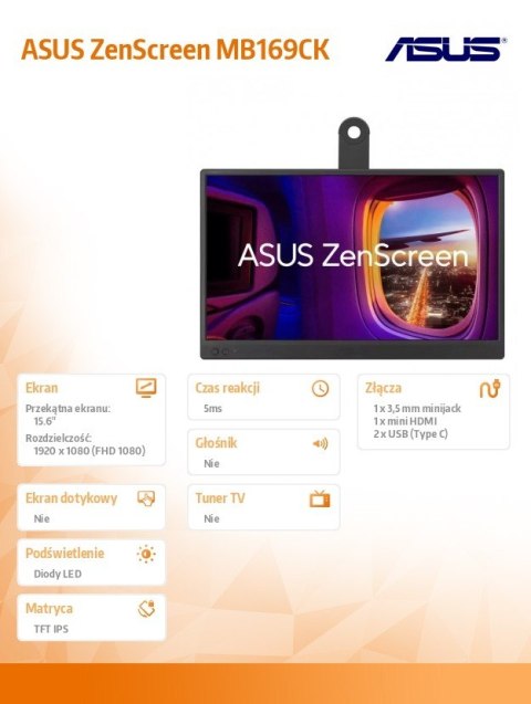 Asus Monitor MB169CK 15.6 IPS USB-C FHD mHDMI