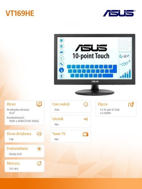 Asus Monitor VT169HE DOTYK IPS FHD HDMI