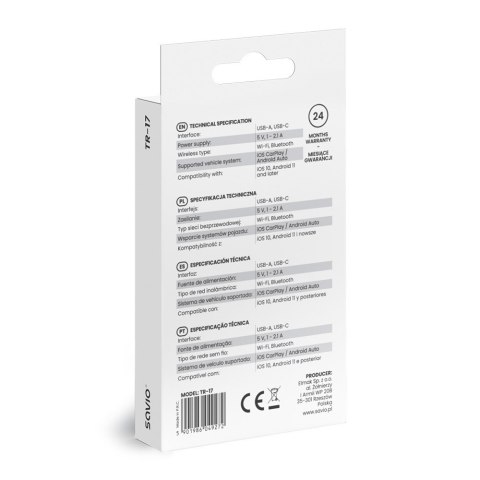 Savio Adapter bezprzewodowy CarPlay & Android Auto TR-17