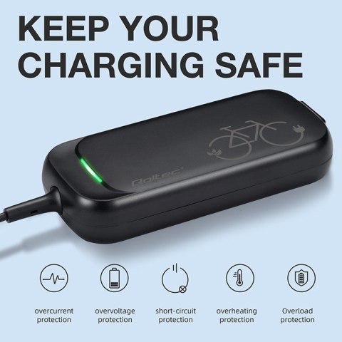 Qoltec Ładowarka do roweru skutera elektrycznego 36V | 42V | 2A | 5.5*2.1 | wodoodporna + kabel zasilający