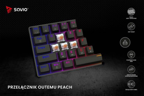 Savio Klawiatura mechaniczna BLACKOUT X2 OUTEMU Peach Silent, Hot Swap