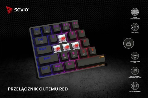 Savio Klawiatura mechaniczna BLACKOUT X2 OUTEMU Red, Hot Swap