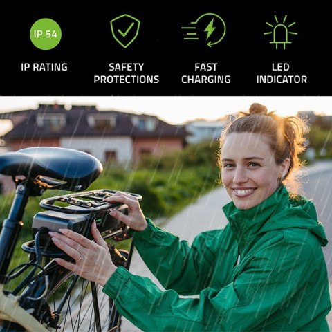 Qoltec Ładowarka do roweru skutera elektrycznego XIAOMI 36V | 42V | 2A |8.0*.8.0mm+pin | wodoodporna + kabel zasilający