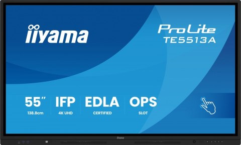 IIYAMA Monitor 55 cali TE5513A-B1AG INFRARED,40pkt,IPS,4K,7H,450cd/m2, WiFi,USB, ANDROID 14, Google EDLA,2x20W, UCHWYT CIENNY