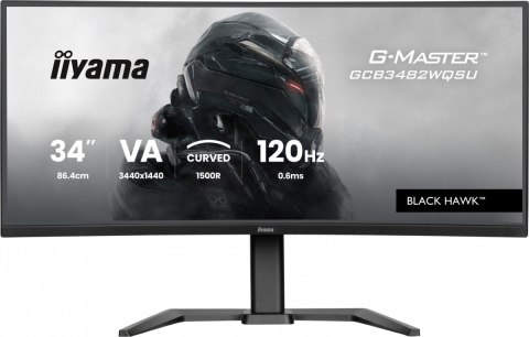 IIYAMA Monitor 34 cale G-Master GCB3482WQSU-B1,VA,UWQHD,120HZ,1500R, HDR400, 21:9, 500cd,2x5W, USB-c