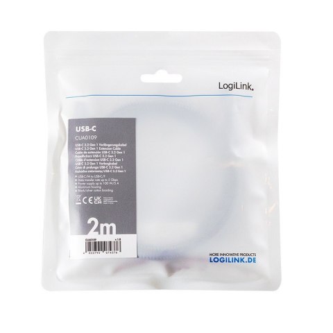 LogiLink Kabel USB3.2 gen1 TypeC do USB-C/F, PD, 2m