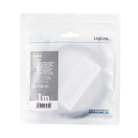 LogiLink Kabel USB3.2 gen2 TypeC do USB-C/F, PD, 1m