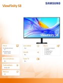 Samsung Monitor 37 cali ViewFinity S80UD IPS 3840x2160 UHD 16:9 1xHDMI 1xDP 1xUSB-C 90W 3xUSB-A 5ms PinP/PbyP 60Hz HAS+PIV płaski 3YOn-S