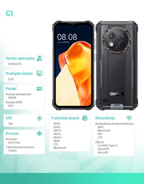 OUKITEL Smartfon G1 4G 6/256GB IP69K czarny