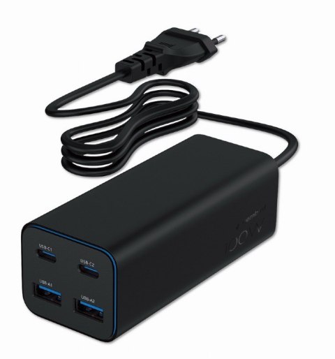 Gembird Ładowarka uniwersalna 100W GaN 2xUSB-A 2xUSB-C szybkie ładowanie czarna