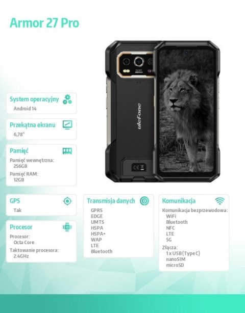 ULEFONE Smartfon Armor 27 Pro 5G 12/256GB IP69K czarny