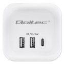 Qoltec Kostka zasilająca przedłużacz 6w1 z podświetlanym włącznikiem | 3x AC | 2x USB | 1x USB-C PD 20W | biała | kabel 2m