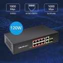 Qoltec Przełącznik sieciowy SWITCH FAST Ethernet 8x RJ45 PoE 2x RJ45 Uplink 1x SFP | 120W | 1000Mb/s