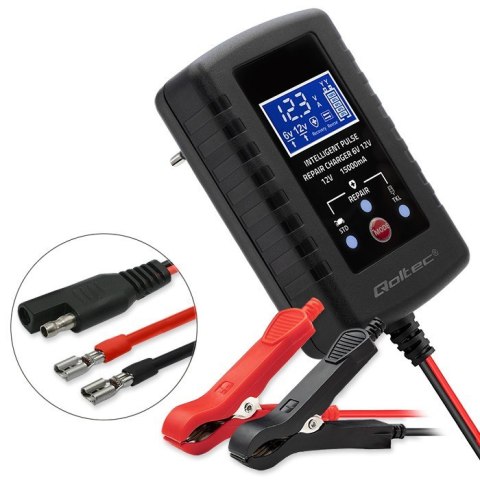 Qoltec Automatyczna ładowarka do akumulatora AGM GEL STD 6V/12V | 2A | Prostownik z funkcją naprawy i wyświetlaczem LED