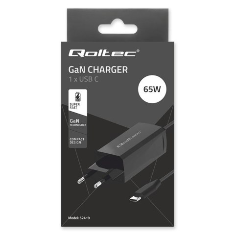 Qoltec Ładowarka sieciowa 65W GaN | 5-20V | 3-3.25A | USB-C 3.1