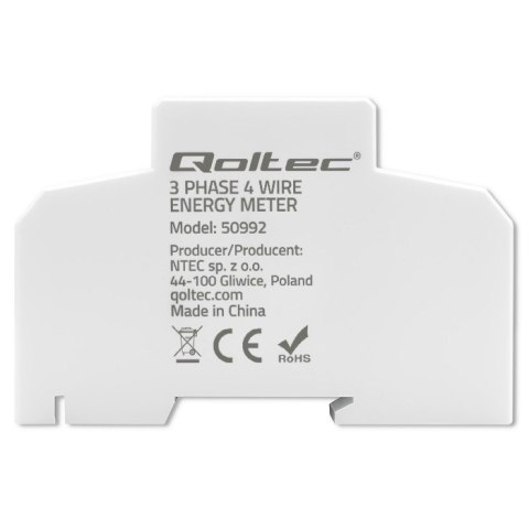 Qoltec Trójfazowy elektroniczny licznik | miernik zużycia energii na szynę DIN | 400V | 100A | LCD | 4P