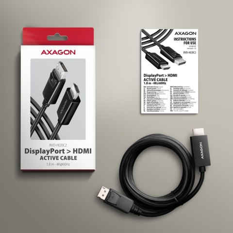 AXAGON RVD-HI20C2 Adapter aktywny DisplayPort -> HDMI 1.4, 4K/60Hz, kabel 1,8m