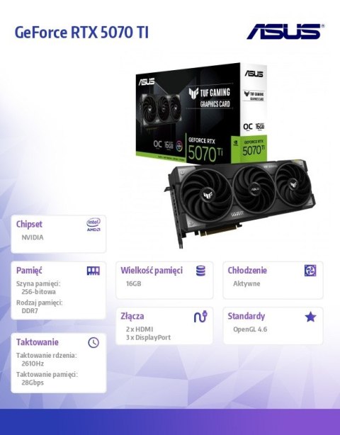 Asus Karta graficzna GeForce RTX 5070 TI TUF GAMING OC 16GB GDDR7 256bit DP/HDMI