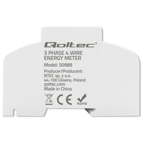 Qoltec Trójfazowy dwukierunkowy elektroniczny licznik | miernik zużycia energii na szynę DIN | 400V | 100A | LCD | 4P