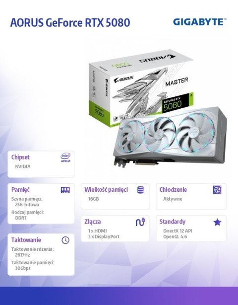 Gigabyte Karta graficzna GeForce RTX 5080 AORUS MASTER ICE 16G 256BIT GDDR7 3DP