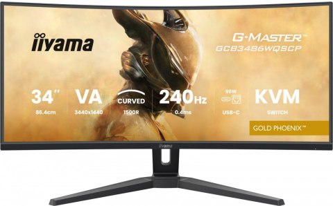 IIYAMA Monitor G-Master 34 cale GCB3486WQSCP-B1,VA,UWQHD,240HZ,0.4ms,1500R,HDR400,500cd,21:9,HDMI (2.1), USB-C dock 95W, RJ45, 2x5W, KV