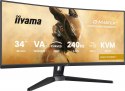 IIYAMA Monitor G-Master 34 cale GCB3486WQSCP-B1,VA,UWQHD,240HZ,0.4ms,1500R,HDR400,500cd,21:9,HDMI (2.1), USB-C dock 95W, RJ45, 2x5W, KV