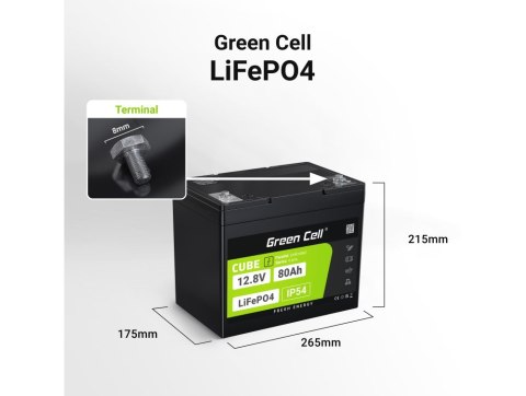 GREEN CELL AKUMULATOR LIFEPO4 CUBE 80AH 12V/12.8V 1024WH LFPGC12V80AH