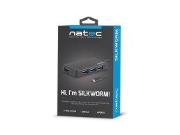 Natec Koncentrator USB 4 porty Silkworm USB 3.0 czarny USB-C