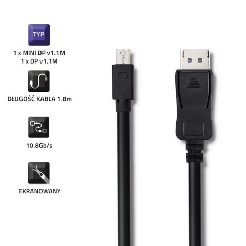 Qoltec Kabel Mini DisplayPort v1.1/ DisplayPort v1.1 | 1080P | 1,8m
