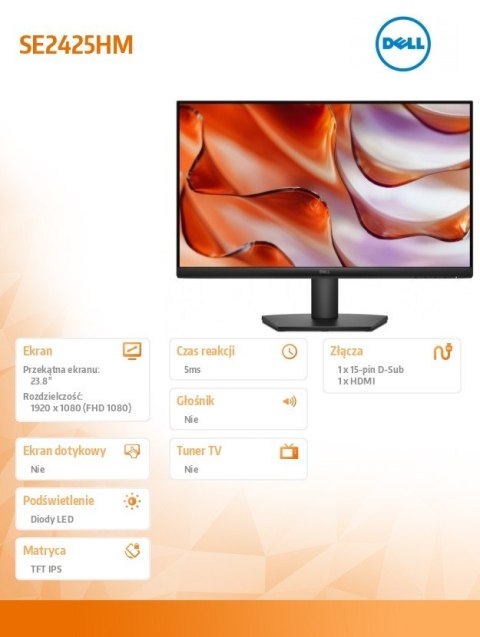 Dell Monitor SE2425HM 23.8 cala LED IPS/1920x1080/HDMI/VGA/3Y