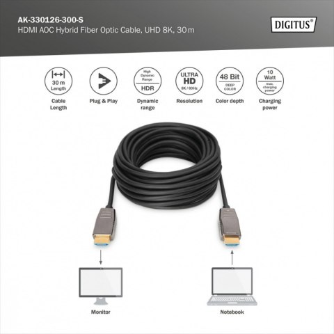 Digitus Kabel połączeniowy hybrydowy AOC HDMI 2.1 Ultra High Speed 8K/60Hz UHD HDMI A/HDMI A M/M 30m Czarny
