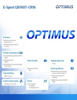OPTIMUS Komputer E-Sport GB760T-CR16 i5-14400F/16GB/1TB/RTX 5060 Ti 8GB/W11H
