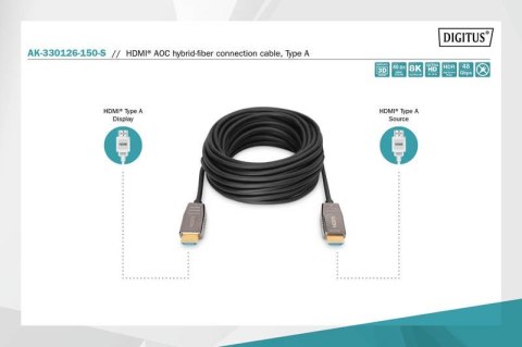 Digitus Kabel połączeniowy hybrydowy AOC HDMI 2.1 Ultra High Speed 8K/60Hz UHD HDMI A/HDMI A M/M 15m Czarny