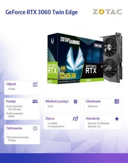 ZOTAC Karta graficzna GeForce RTX 3060 Twin Edge 12GB GDDR6 192bit LHR 3DP/HDMI