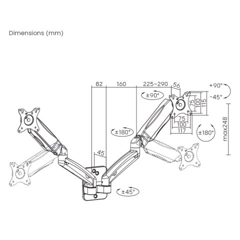 MACLEAN UCHWYT NAŚCIENNY NA DWA MONITORY 17-32'', 9KG MAX, SPRĘŻYNA MECHANICZNA MC-988