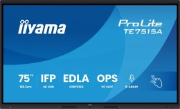 IIYAMA Monitor 75 cali TE7515A-B1AG IPS,4K,40pkt,550cd,DeepContrast-IR+, HDMI x2,DP,USB-C, 2 x 20W, OPS Slot x1, 5xUSB, 2xRJ45,8-Arr