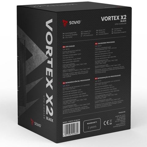 Savio Chłodzenie procesora CPU Vortex X2 Black