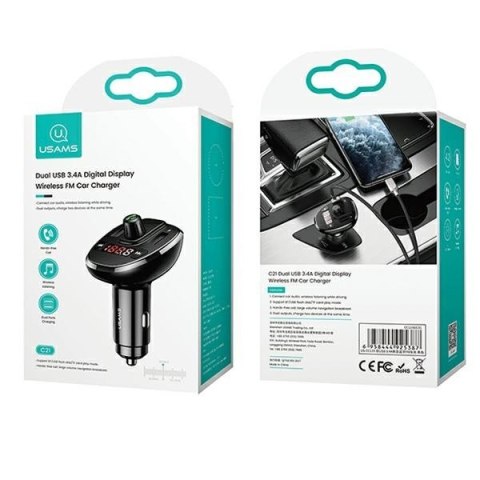 USAMS Zestaw głośnomówiący C21 z transmiterem FM MP3 Bluetooth 2xUSB 3,4A