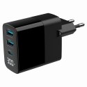 GEMBIRD 3-PORTOWA SZYBKA ŁADOWARKA SIECIOWA GAN (PD) USB (2X USB-A + 1X USB TYP-C), 30W, LCD, CZARNA