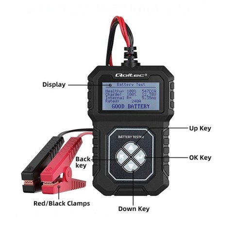 Qoltec Cyfrowy Tester akumulatora z LCD | 12V | AGM | GEL | STD | 30- 220Ah