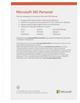 Microsoft M365 Personal PL 1Y 1U 5D Win/Mac EP2-32454 Zastępuje P/N: QQ2-01752