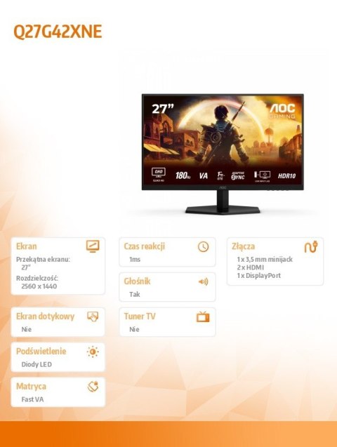 AOC Monitor Q27G42XNE 27 cali Fast VA 180Hz HDMIx2 DP