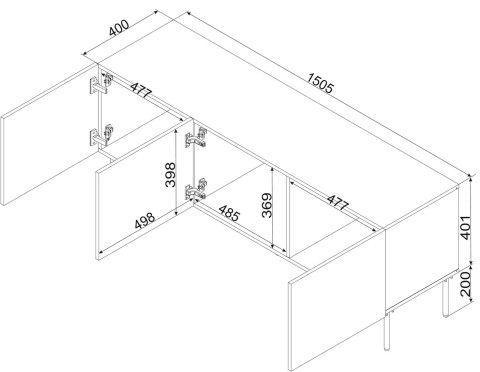Szafka RTV ISLA 150,5x40x60 czarny mat