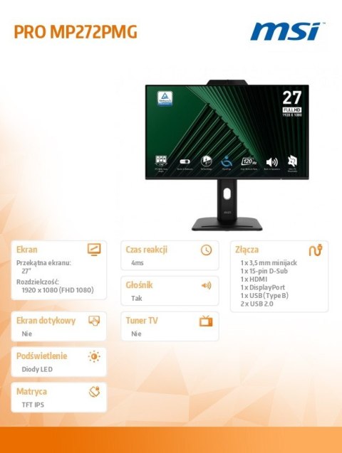 MSI Monitor 27 cali PRO MP272PMG LED/FHD/Flat/120Hz/czarny