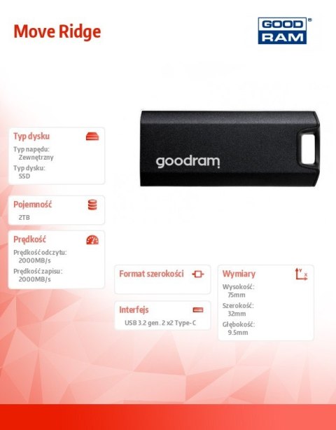 GOODRAM Dysk zewnętrzny SSD Move Ridge 2TB 2000/2000MB/s