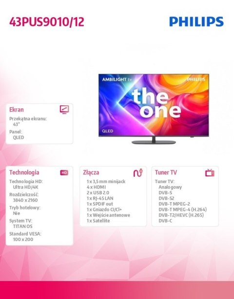 Philips Telewizor QLED 43 cale 43PUS9010/12
